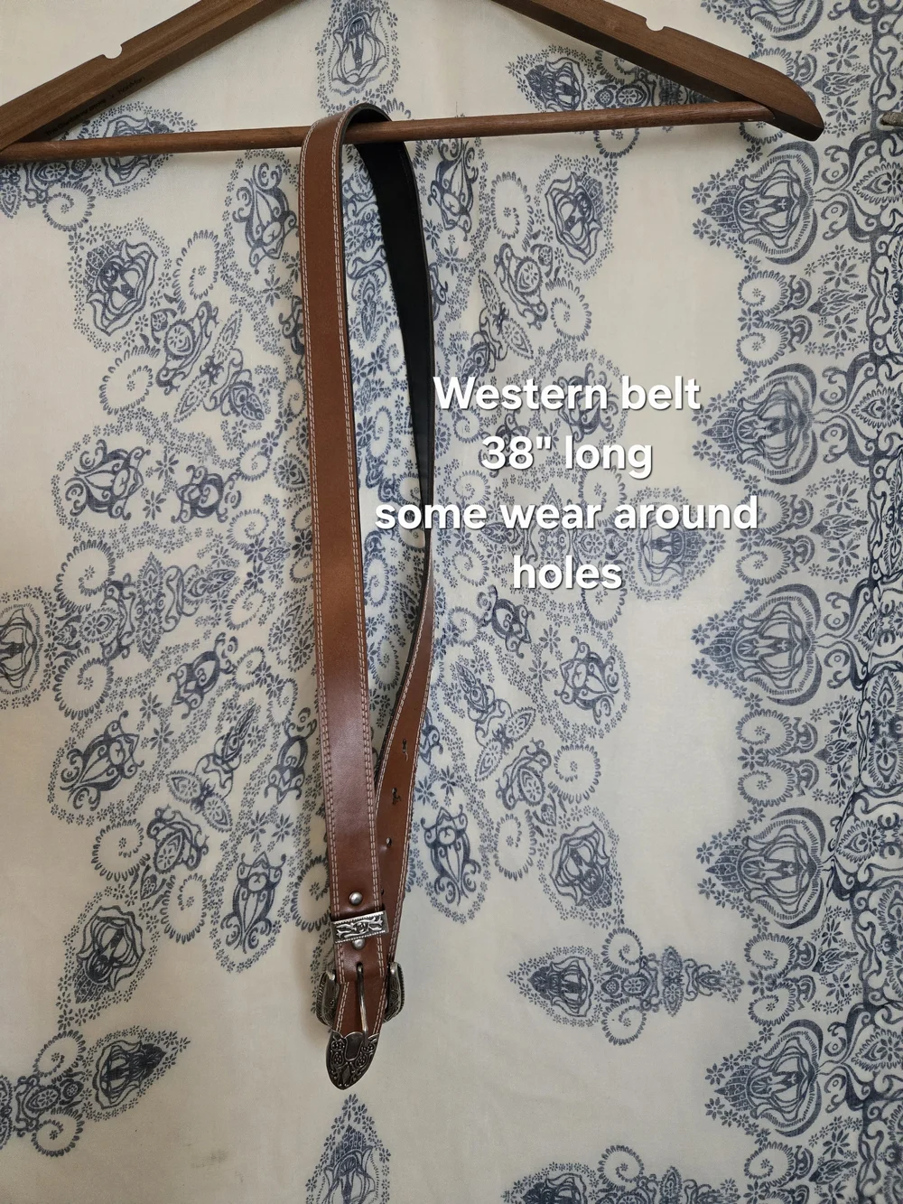 4/$15 Coastal Cowgirl Western-Style Brown Black Leather Belt, Deco Silver Buckle